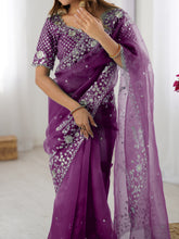 Load image into Gallery viewer, Attractive Party Wear Organza Silk Thread n Sequence Work Fancy Designer Saree With Unstitched Blouse
