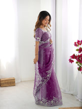 Load image into Gallery viewer, Attractive Party Wear Organza Silk Thread n Sequence Work Fancy Designer Saree With Unstitched Blouse

