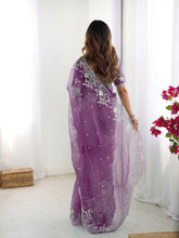Load image into Gallery viewer, Attractive Party Wear Organza Silk Thread n Sequence Work Fancy Designer Saree With Unstitched Blouse
