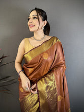Load image into Gallery viewer, Luxury Function Wear Tissue Silk Zari Buti Design Jacquard Border Saree With Elegant Blouse Piece
