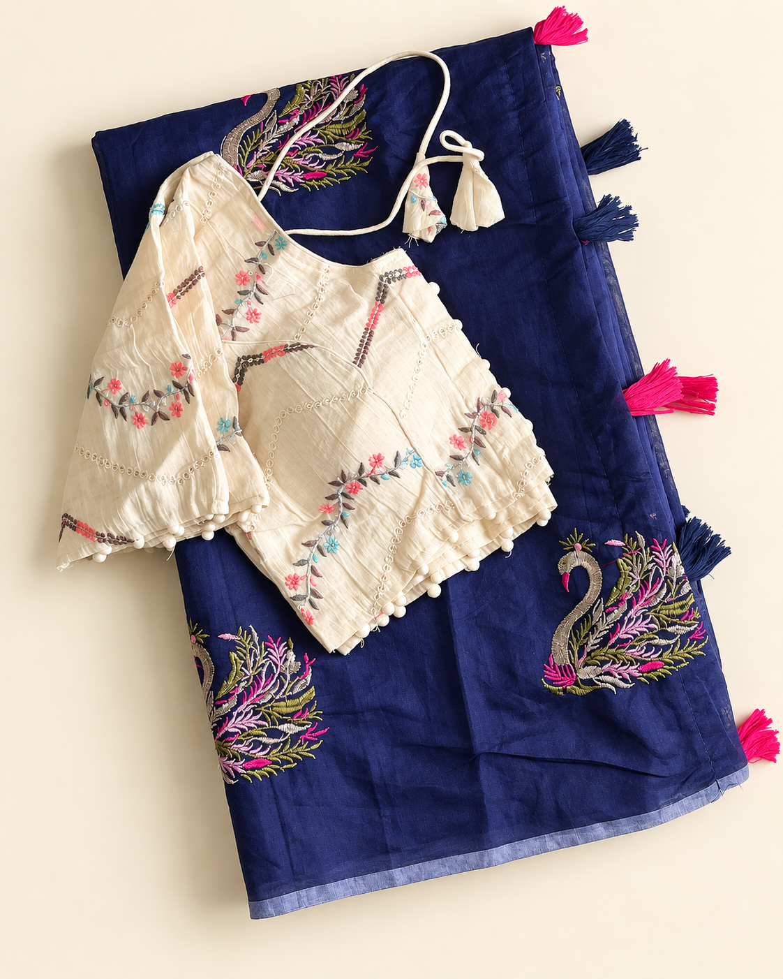 Excellent Festive Wear Chanderi Cotton Embroidery n Tussels Work Fancy Designer Festive Wear Saree With Stitched Blouse