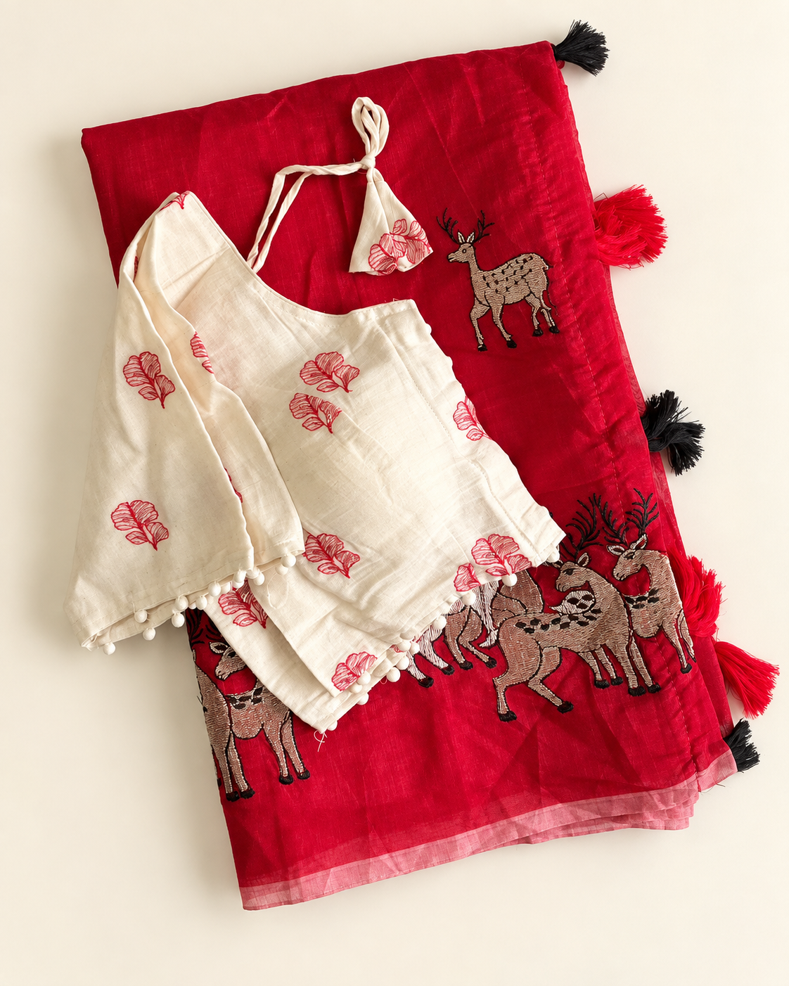 Effervescent Function Wear Chanderi Cotton Embroidered n Tussels Work Fancy Saree With Stitched Blouse
