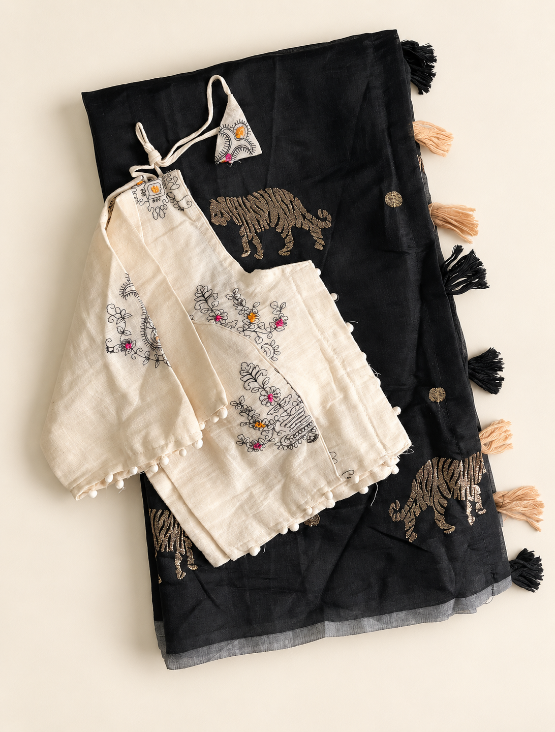 Charismatic Festive Wear Chanderi Cotton Embroidered n Tussels Work Designer Saree With Stitched Blouse