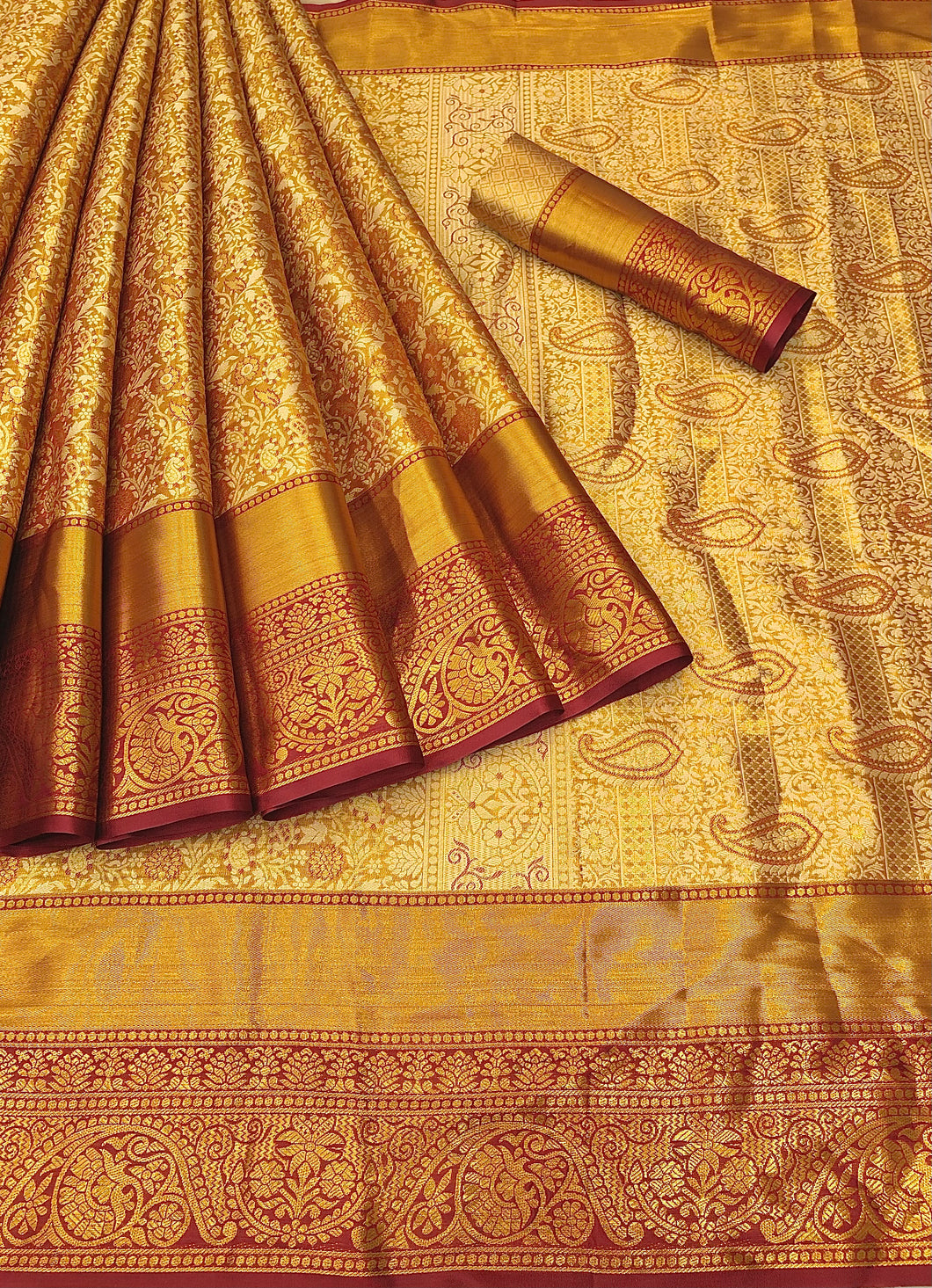 New Wedding Wear Maroon Color Kanjiviram Silk Pure Zari Weaving with Beautiful Meena Weaving Saree With Blouse