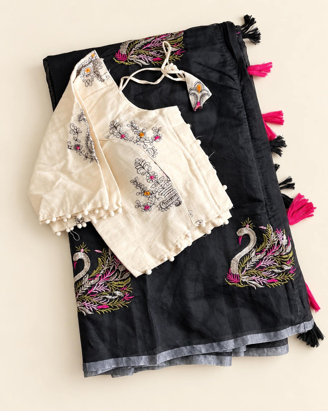 Excellent Festive Wear Chanderi Cotton Embroidery n Tussels Work Fancy Designer Festive Wear Saree With Stitched Blouse