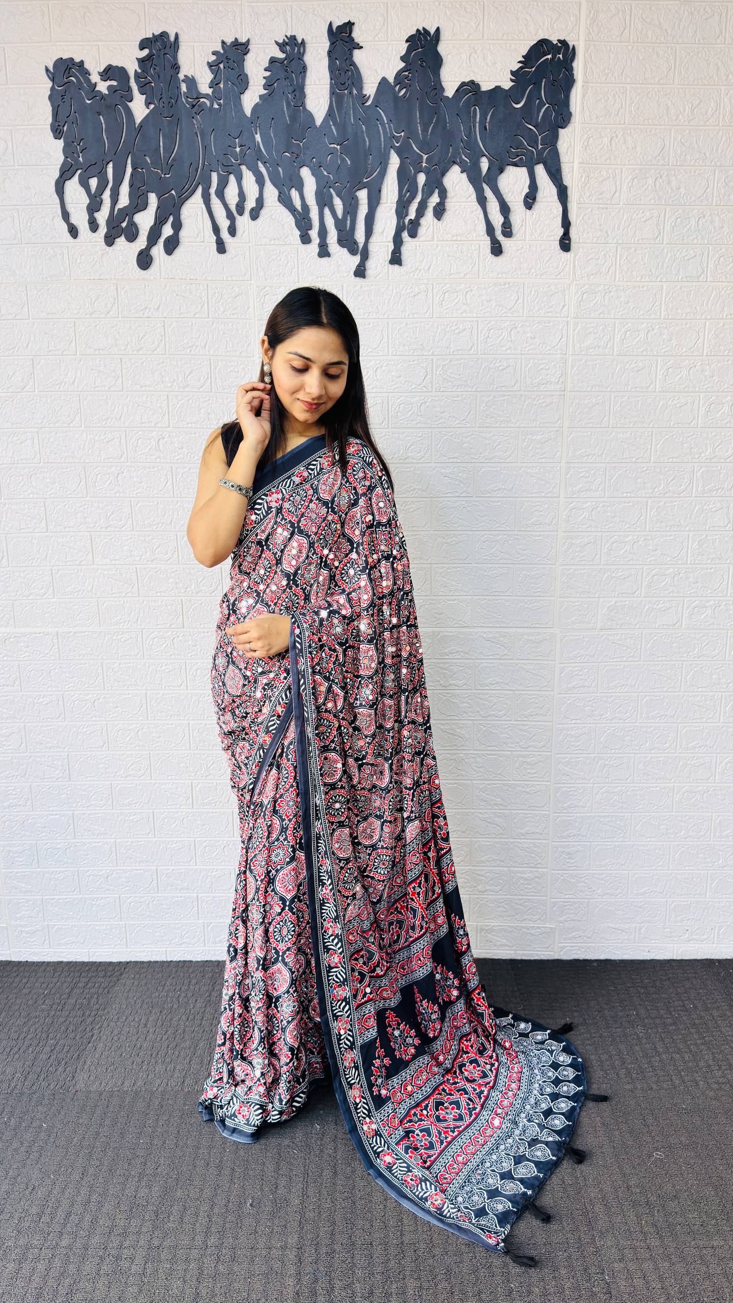Charming Festive Wear Satin Silk Heavy Mirror n Latkan Pallu Designer Saree With Unstitched Blouse Piece