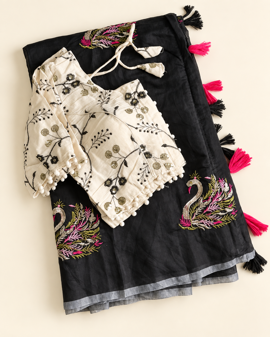 Excellent Festive Wear Chanderi Cotton Embroidery n Tussels Work Fancy Designer Festive Wear Saree With Stitched Blouse