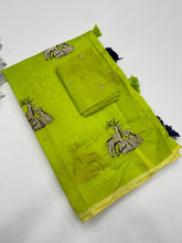 Load image into Gallery viewer, Fantabulous Party Wear Chanderi Cotton Embroidery n Tussels Work Fancy Designer Saree With Blouse Piece
