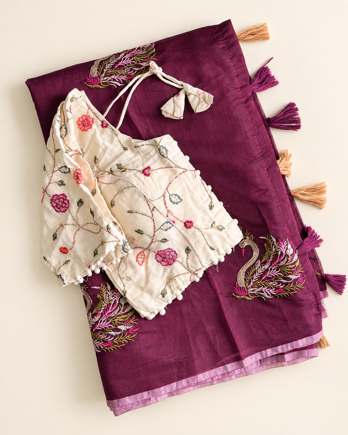 Excellent Festive Wear Chanderi Cotton Embroidery n Tussels Work Fancy Designer Festive Wear Saree With Stitched Blouse