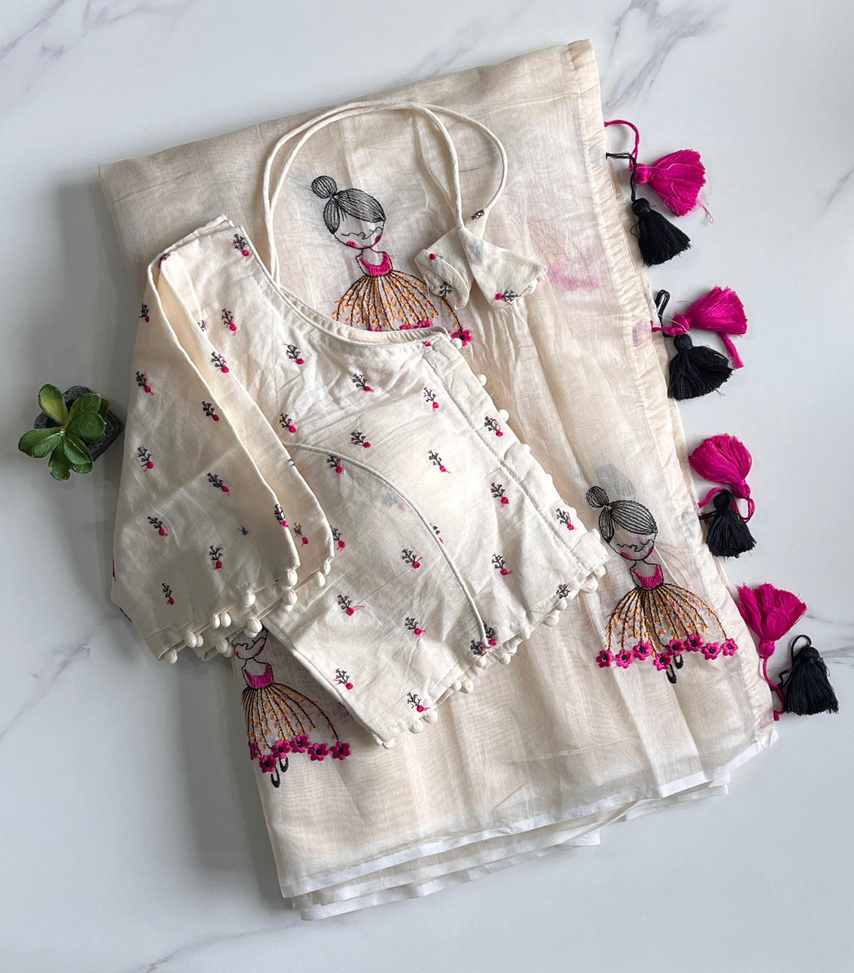New Function Wear Chanderi Cotton Embroidery n Tussels Work Fancy Designer Saree With Stitched Blouse