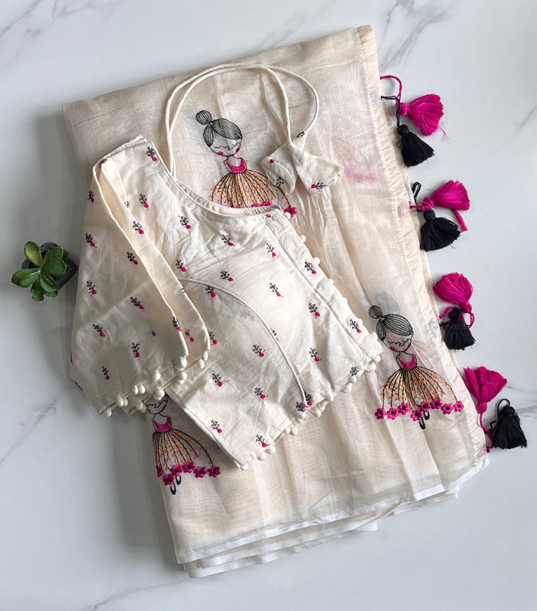 New Function Wear Chanderi Cotton Embroidery n Tussels Work Fancy Designer Saree With Stitched Blouse