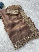 Load image into Gallery viewer, Marvellous Wedding Wear Silk Embroidery Work Lace Border Fancy Designer Saree With Blouse Piece
