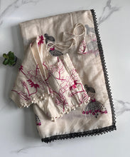 Load image into Gallery viewer, New Function Wear Chanderi Cotton Embroidery n Tussels Work Fancy Designer Saree With Stitched Blouse
