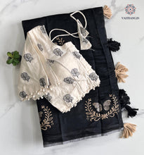 Load image into Gallery viewer, New Beautiful Chanderi Cotton Heavy Embroidered n Tussels Work Fancy Designer Wedding Wear Saree With Stitched Blouse
