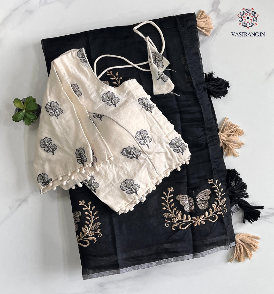 New Beautiful Chanderi Cotton Heavy Embroidered n Tussels Work Fancy Designer Wedding Wear Saree With Stitched Blouse