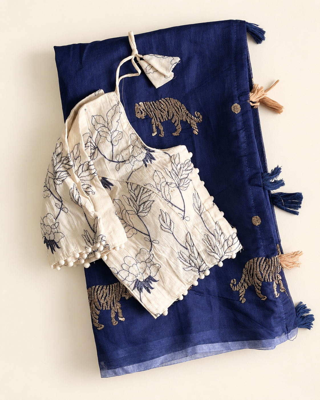 Charismatic Festive Wear Chanderi Cotton Embroidered n Tussels Work Designer Saree With Stitched Blouse