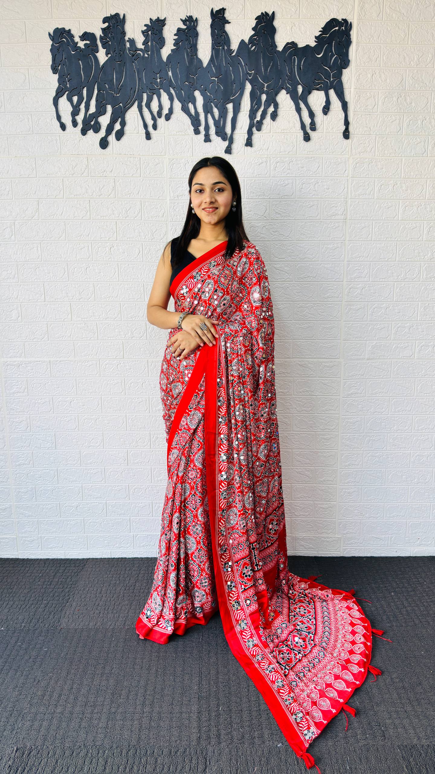 Charming Festive Wear Satin Silk Heavy Mirror n Latkan Pallu Designer Saree With Unstitched Blouse Piece