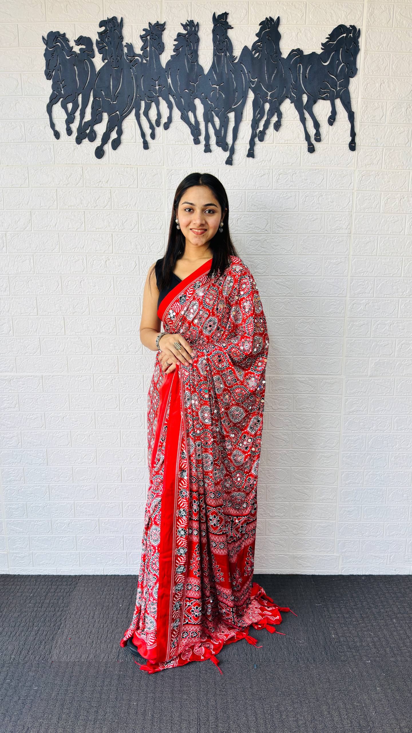 Charming Festive Wear Satin Silk Heavy Mirror n Latkan Pallu Designer Saree With Unstitched Blouse Piece