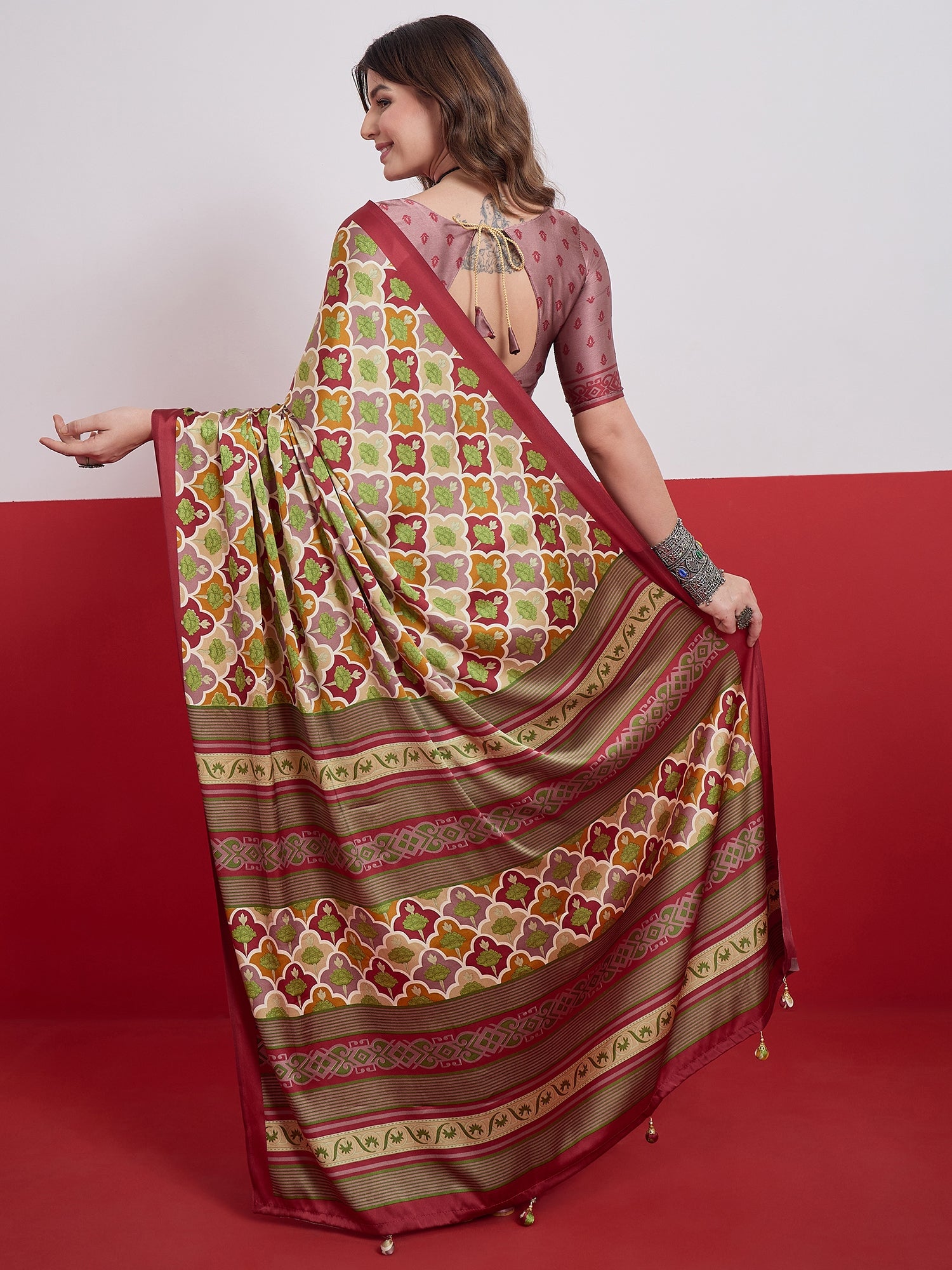 Blossom Party Wear Silk Flower Print Design Fancy Saree With Elegant Blouse Piece