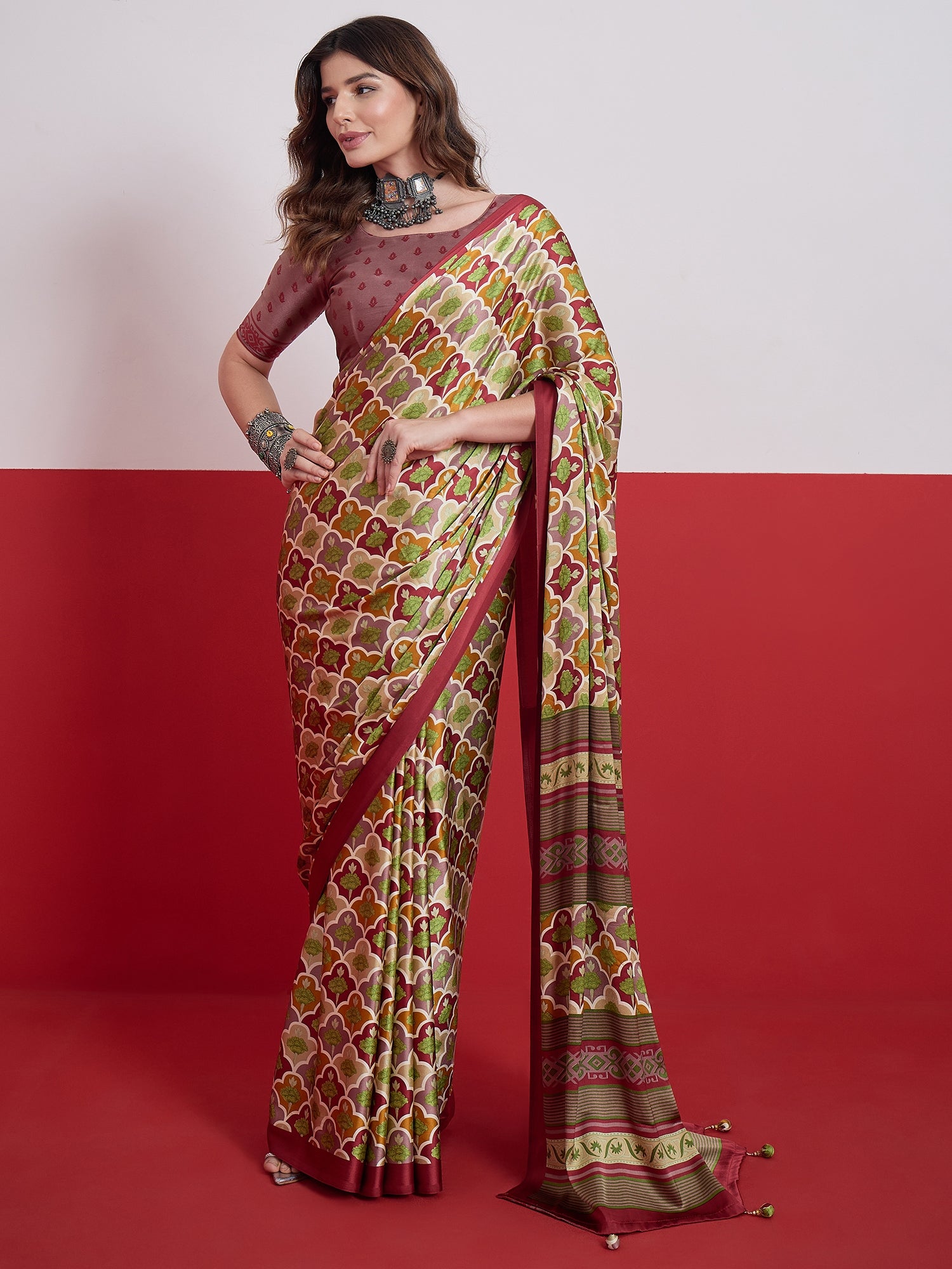Blossom Party Wear Silk Flower Print Designer Saree With Unstitched Blouse Piece