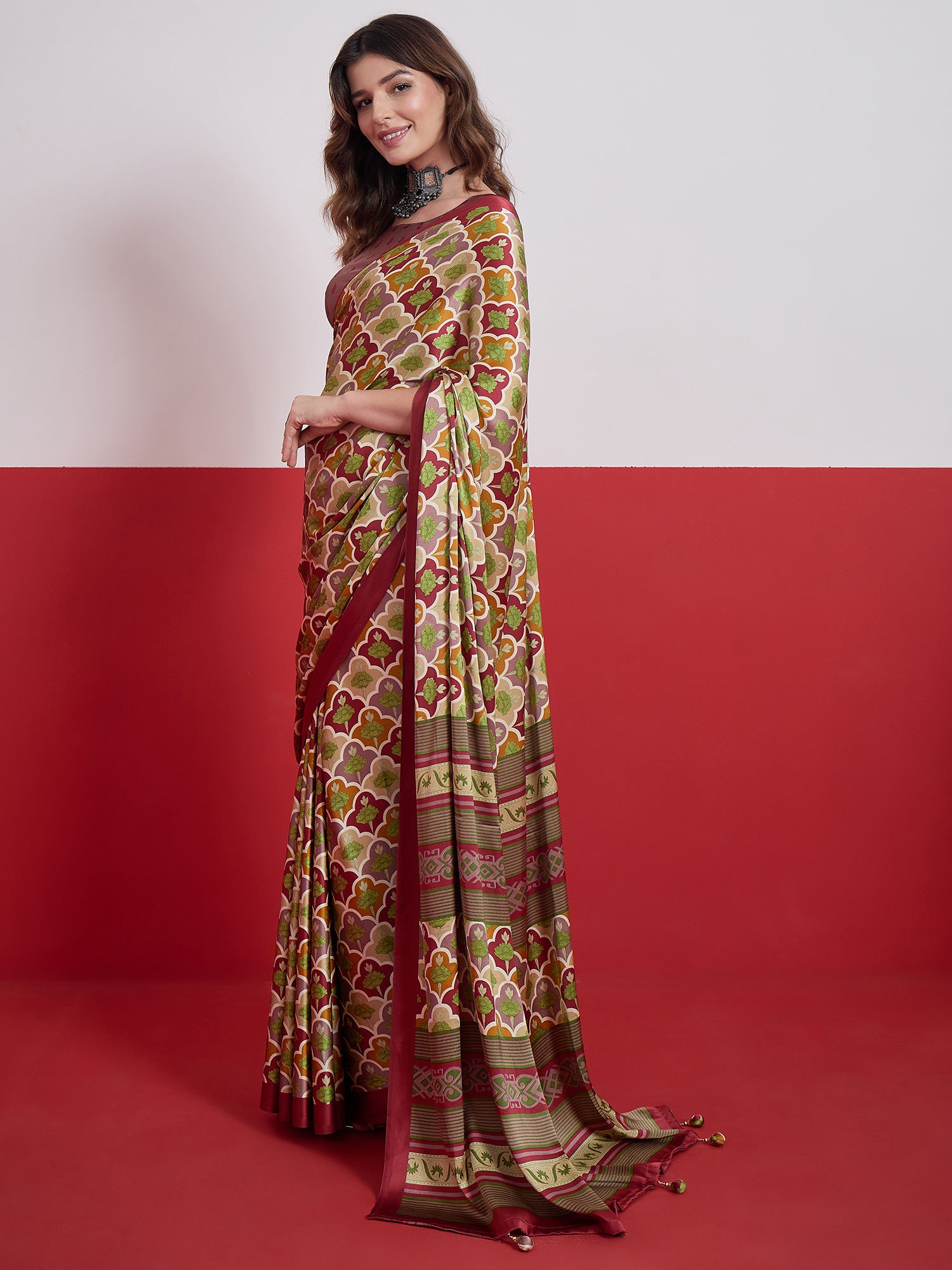 Blossom Party Wear Silk Flower Print Designer Saree With Unstitched Blouse Piece