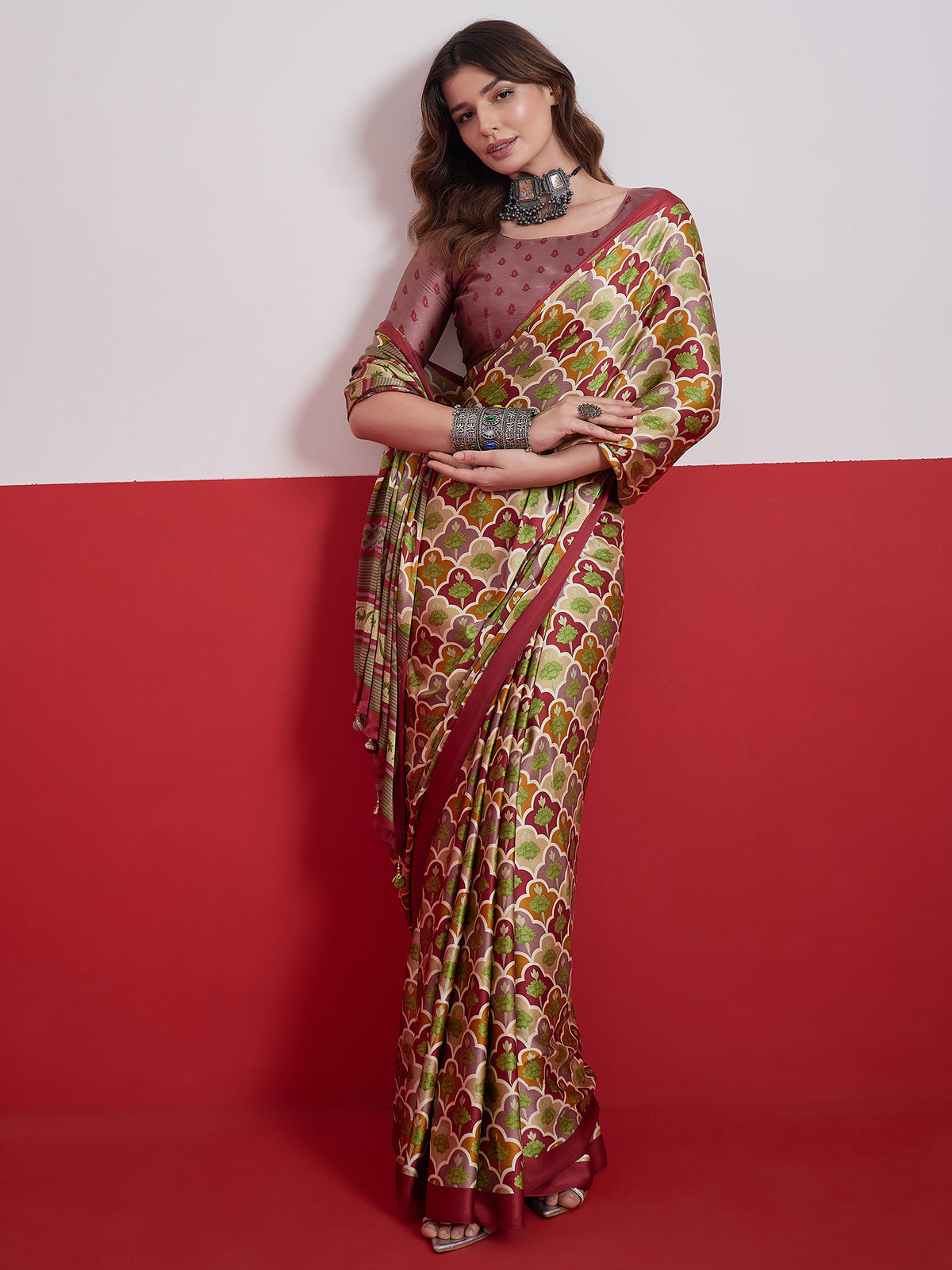 Blossom Party Wear Silk Flower Print Designer Saree With Unstitched Blouse Piece
