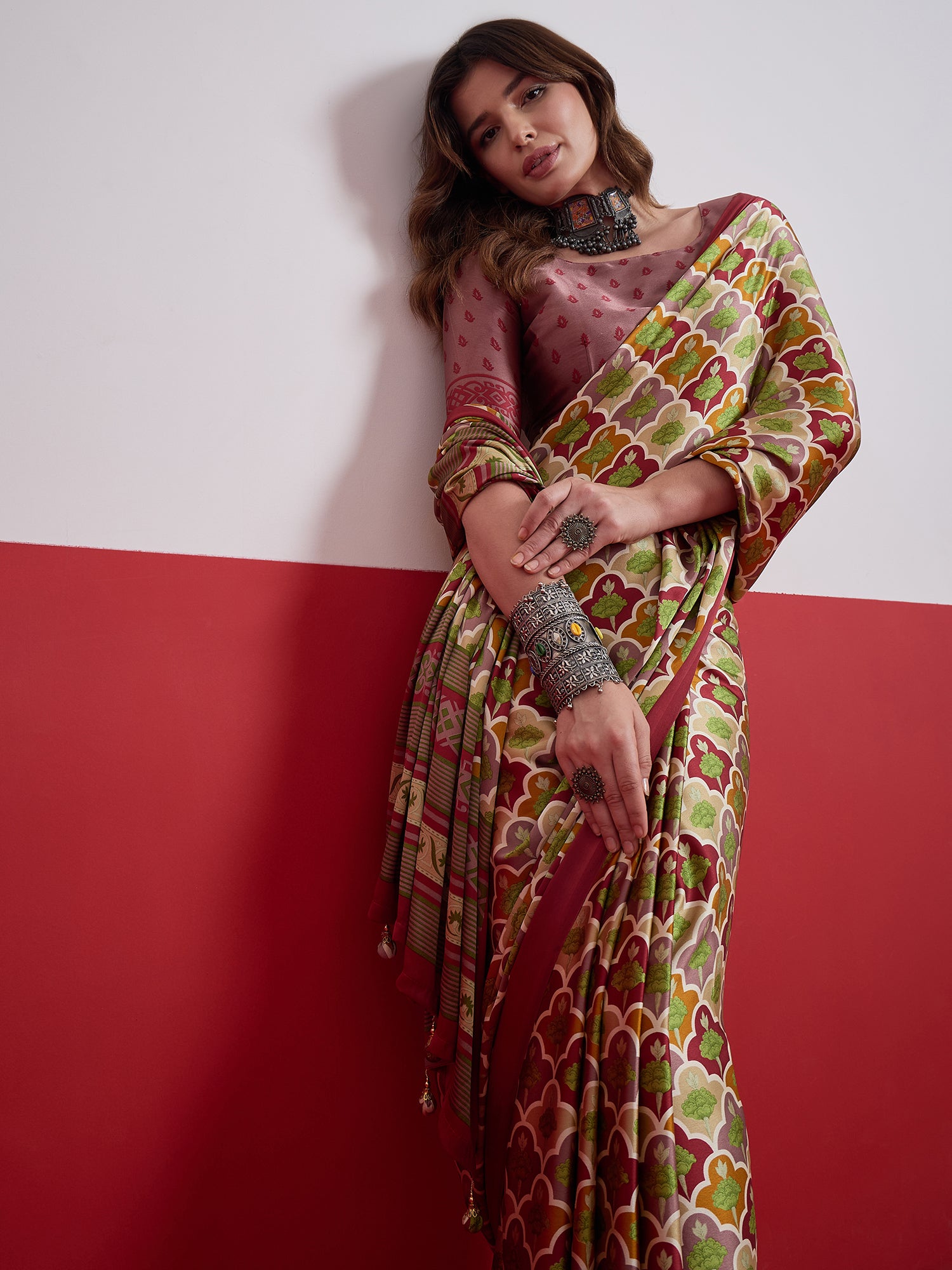 Blossom Party Wear Silk Flower Print Design Fancy Saree With Elegant Blouse Piece