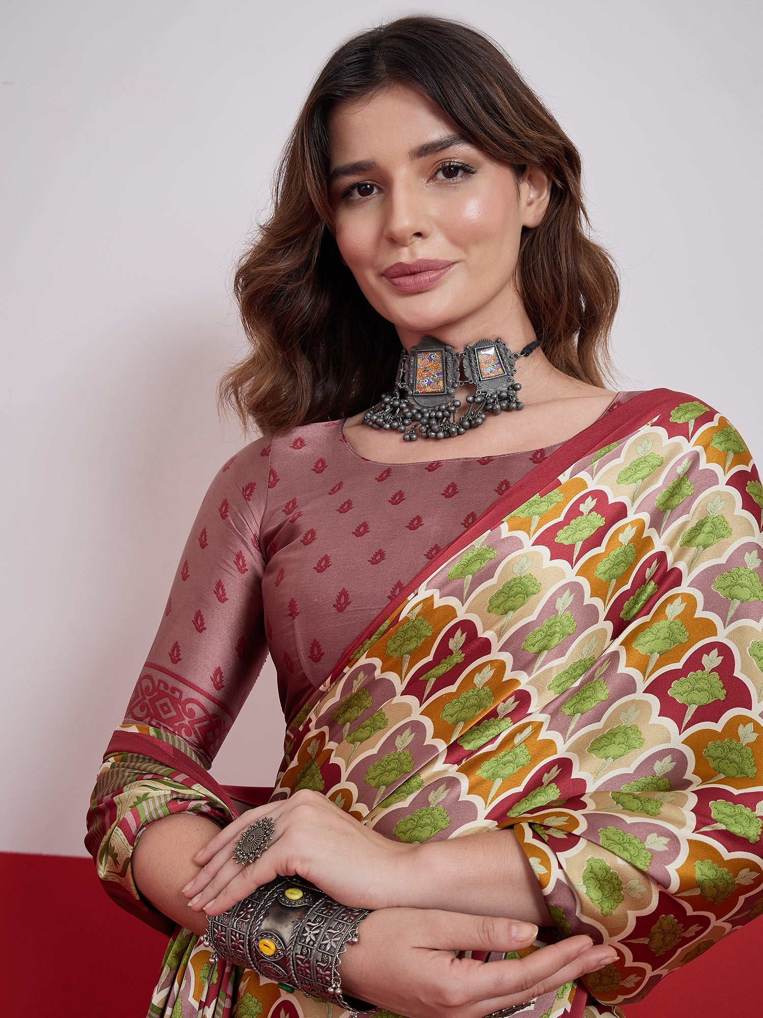 Blossom Party Wear Silk Flower Print Design Fancy Saree With Elegant Blouse Piece