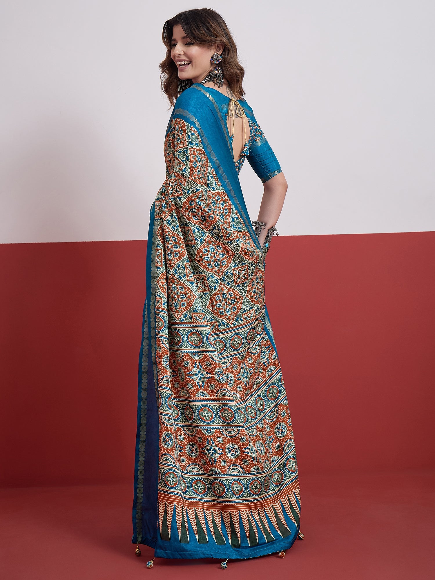 Elegant Wedding Wear Silk Print Design Tussle Work Fancy Saree With Unstitched Blouse