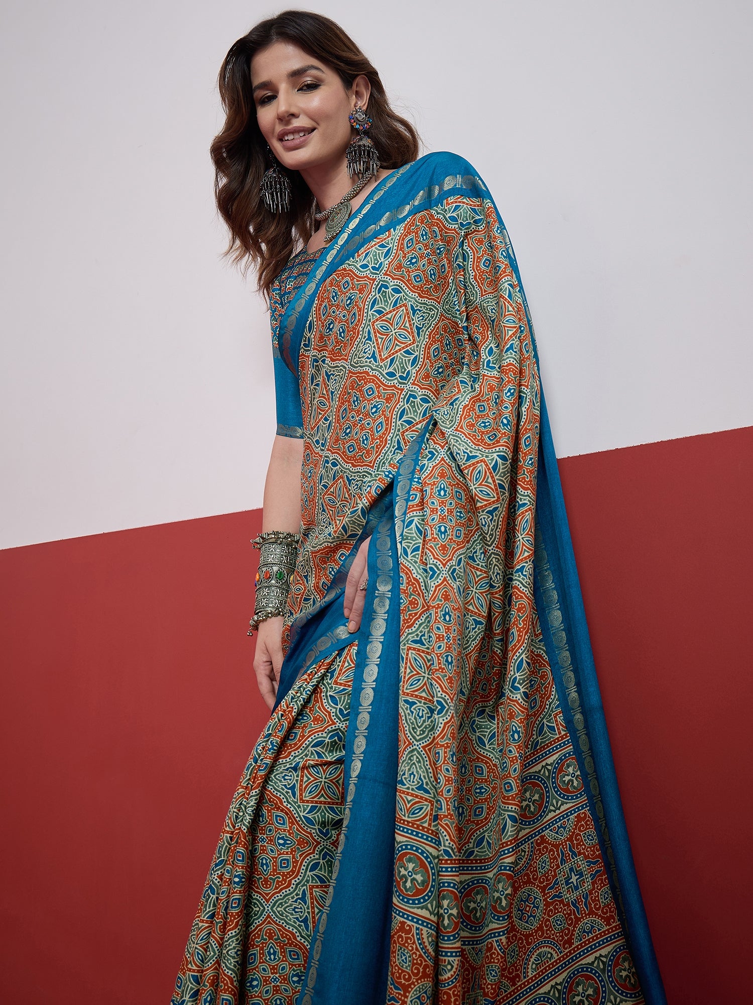 Elegant Wedding Wear Silk Print Design Tussle Work Fancy Saree With Unstitched Blouse