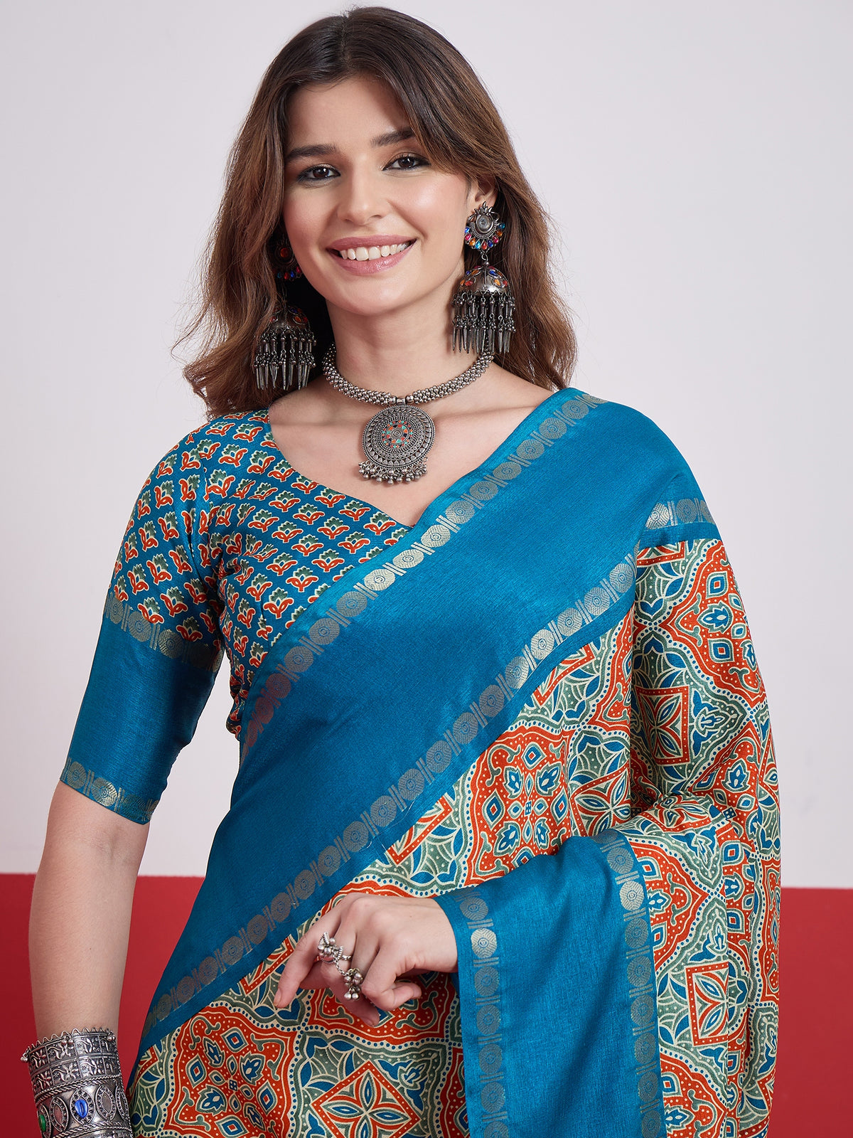 Elegant Wedding Wear Silk Print Design Tussle Work Fancy Saree With Unstitched Blouse