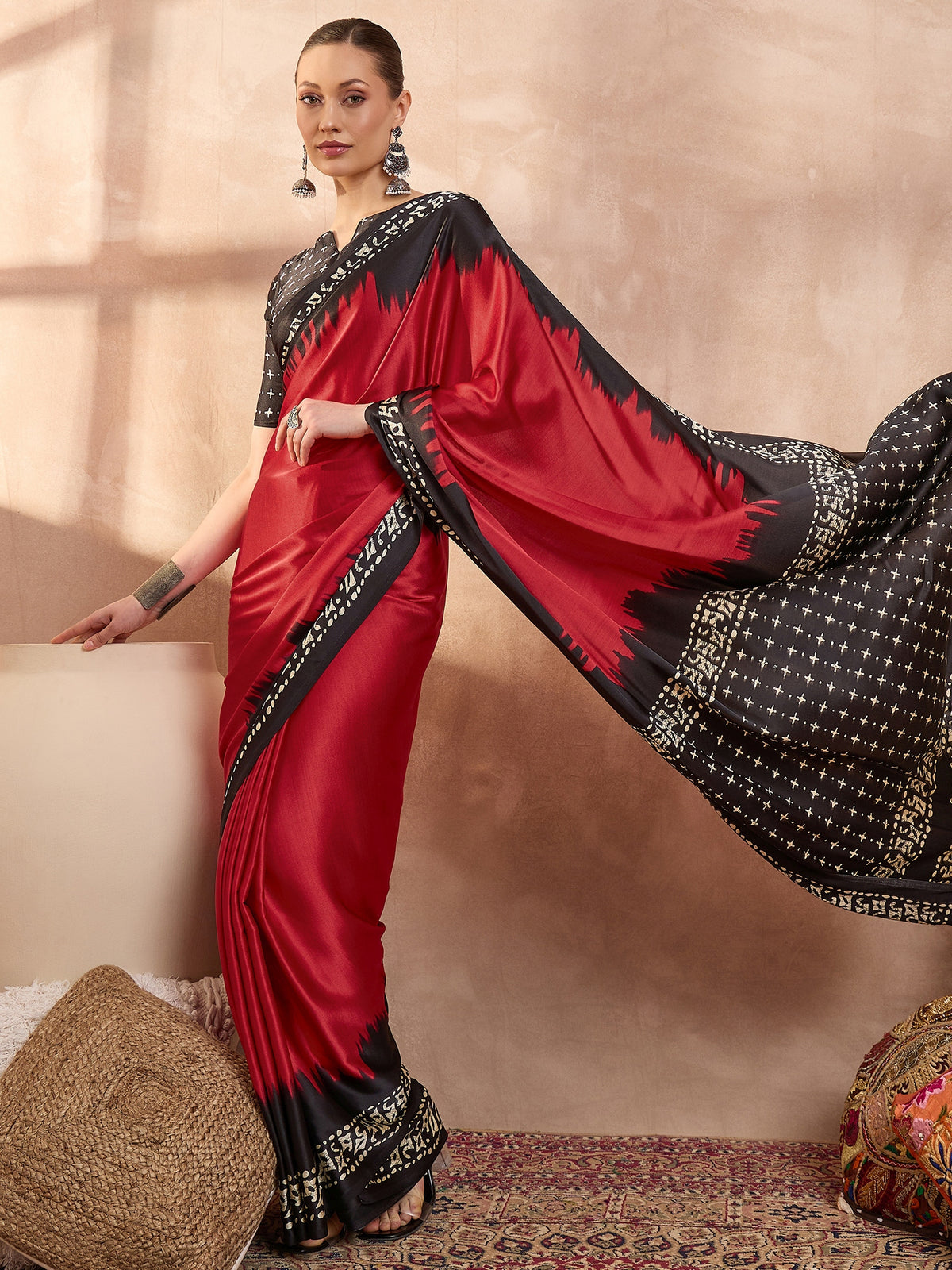 Divine Function Wear Silk Print Design Rich Pallu Fancy Saree With Unstitched Blouse