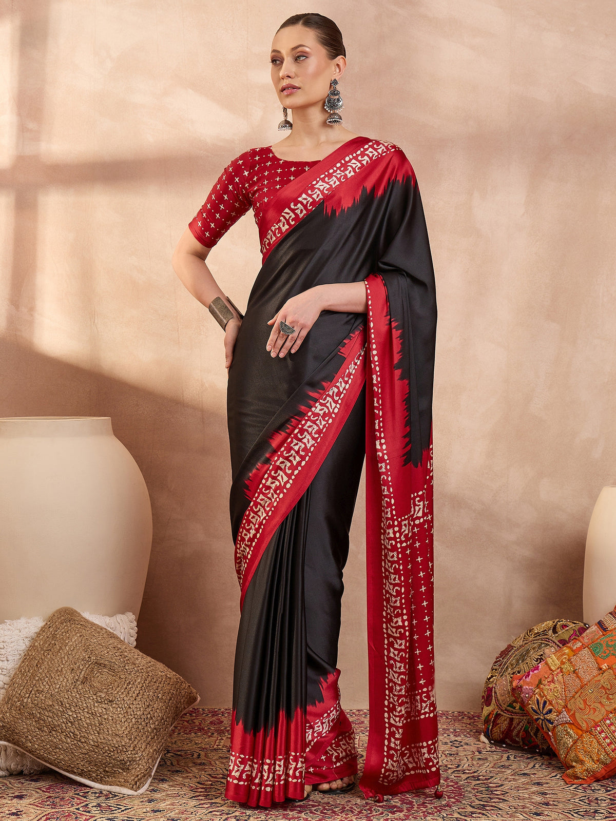 Divine Function Wear Silk Print Design Rich Pallu Fancy Saree With Unstitched Blouse