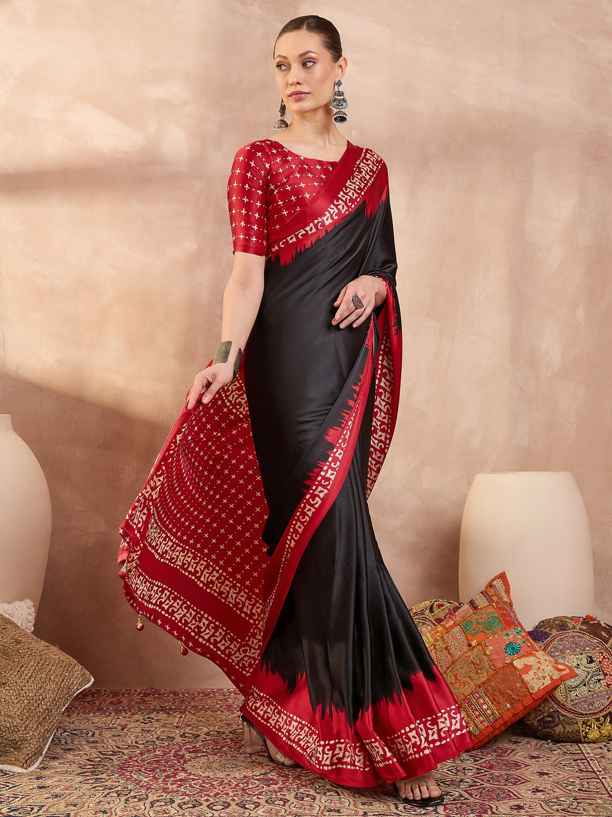 Divine Function Wear Silk Print Design Rich Pallu Fancy Saree With Unstitched Blouse