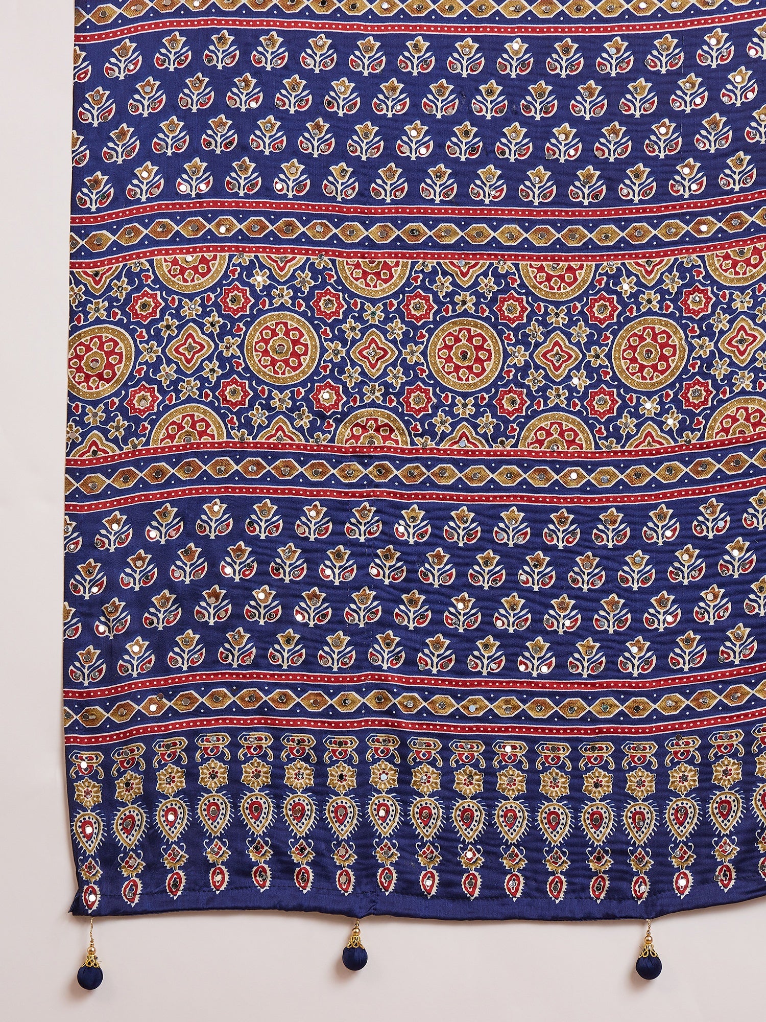 Blissful Function Wear Satin Silk Ajrak Print n Mirror Work Fancy Designer Saree With Blouse Piece