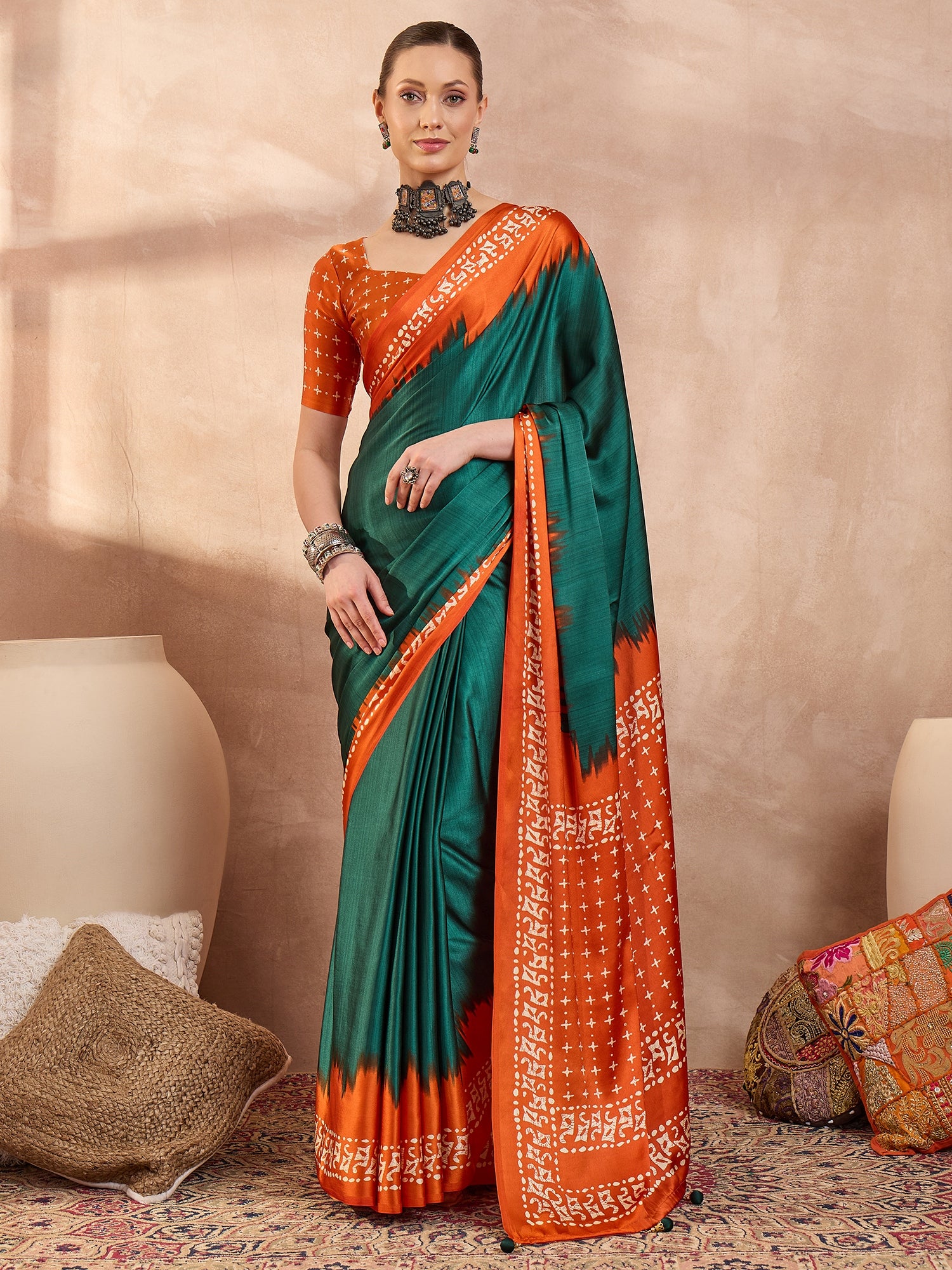 Divine Function Wear Silk Print Design Rich Pallu Fancy Saree With Unstitched Blouse