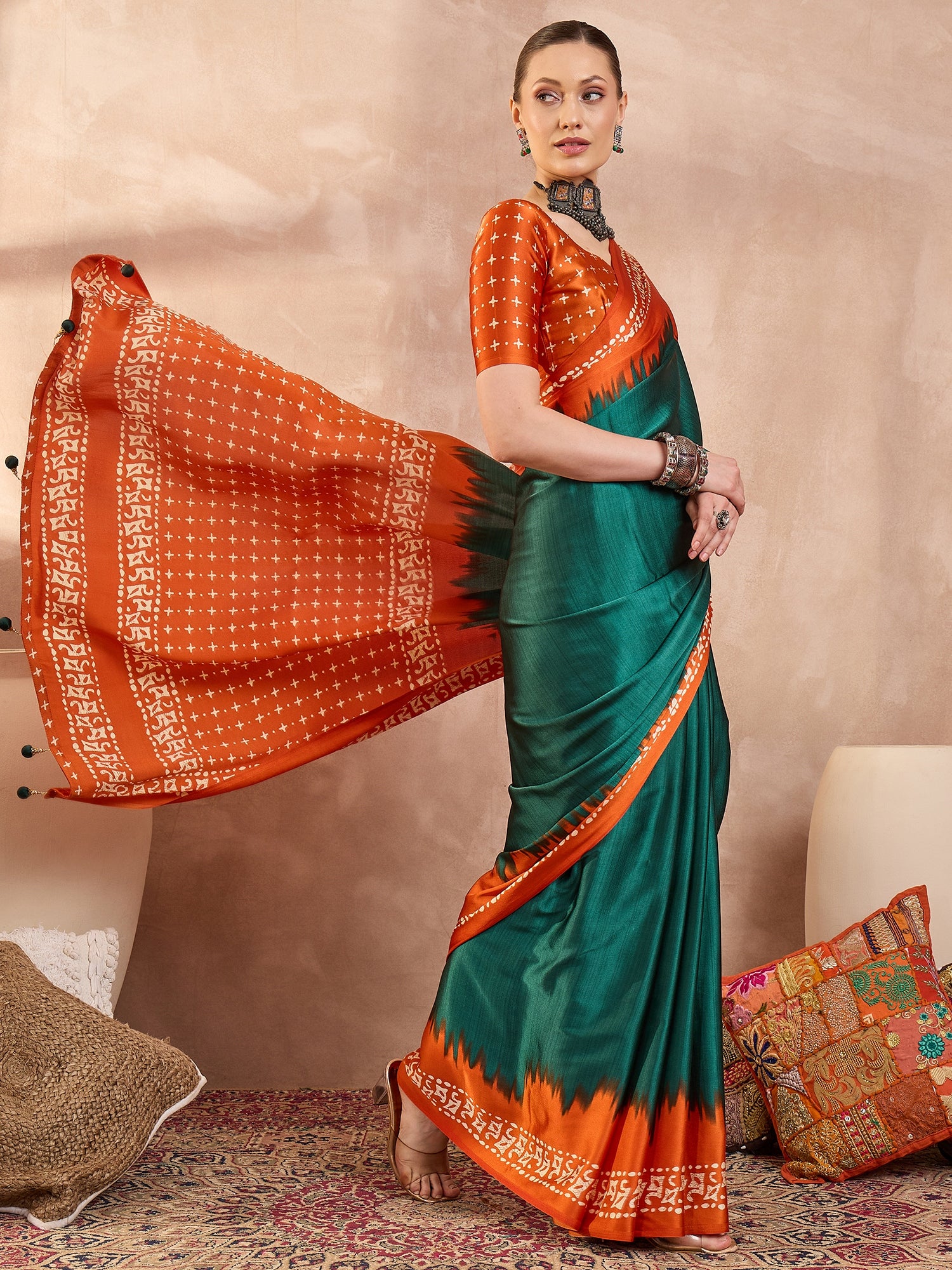 Divine Function Wear Silk Print Design Rich Pallu Fancy Saree With Unstitched Blouse