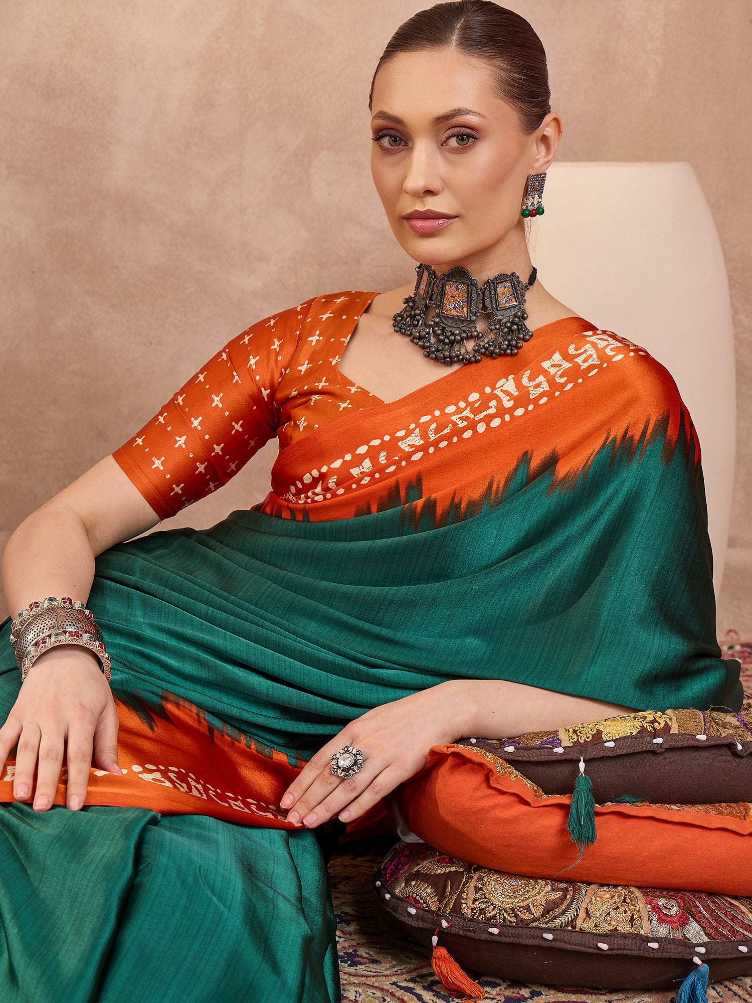 Divine Function Wear Silk Print Design Rich Pallu Fancy Saree With Unstitched Blouse
