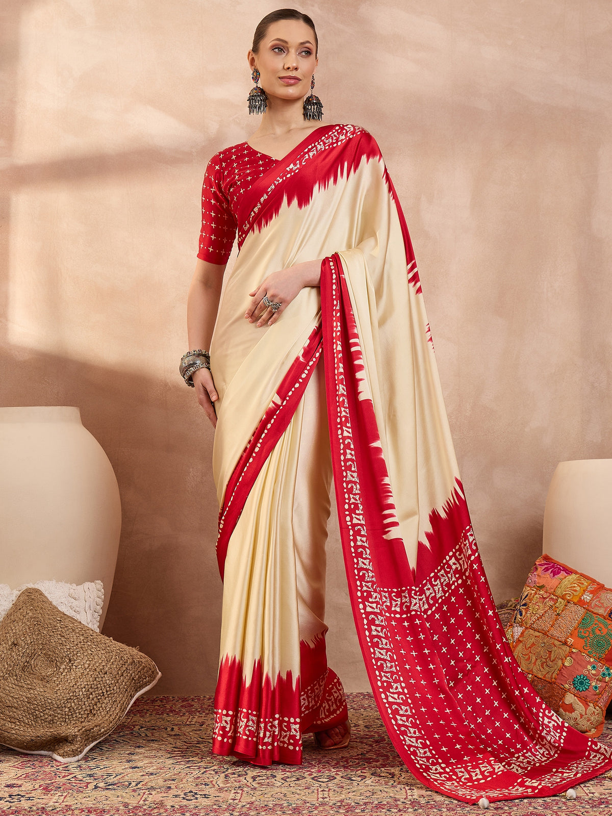 Divine Function Wear Silk Print Design Rich Pallu Fancy Saree With Unstitched Blouse