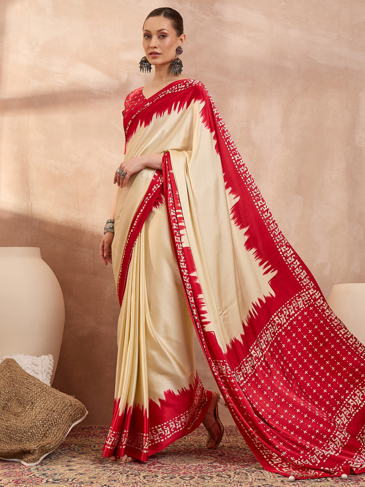 Divine Function Wear Silk Print Design Rich Pallu Fancy Saree With Unstitched Blouse