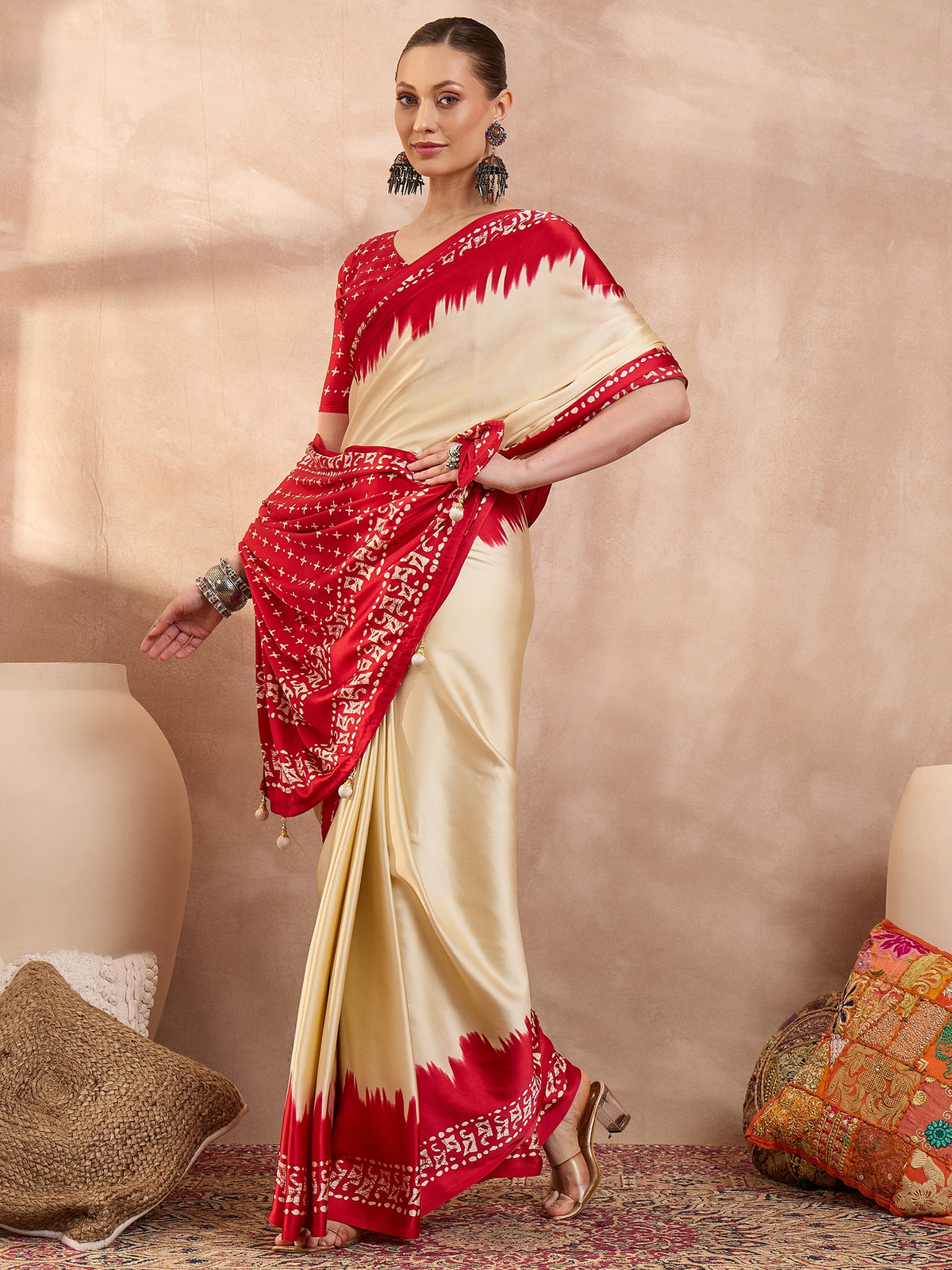 Divine Function Wear Silk Print Design Rich Pallu Fancy Saree With Unstitched Blouse