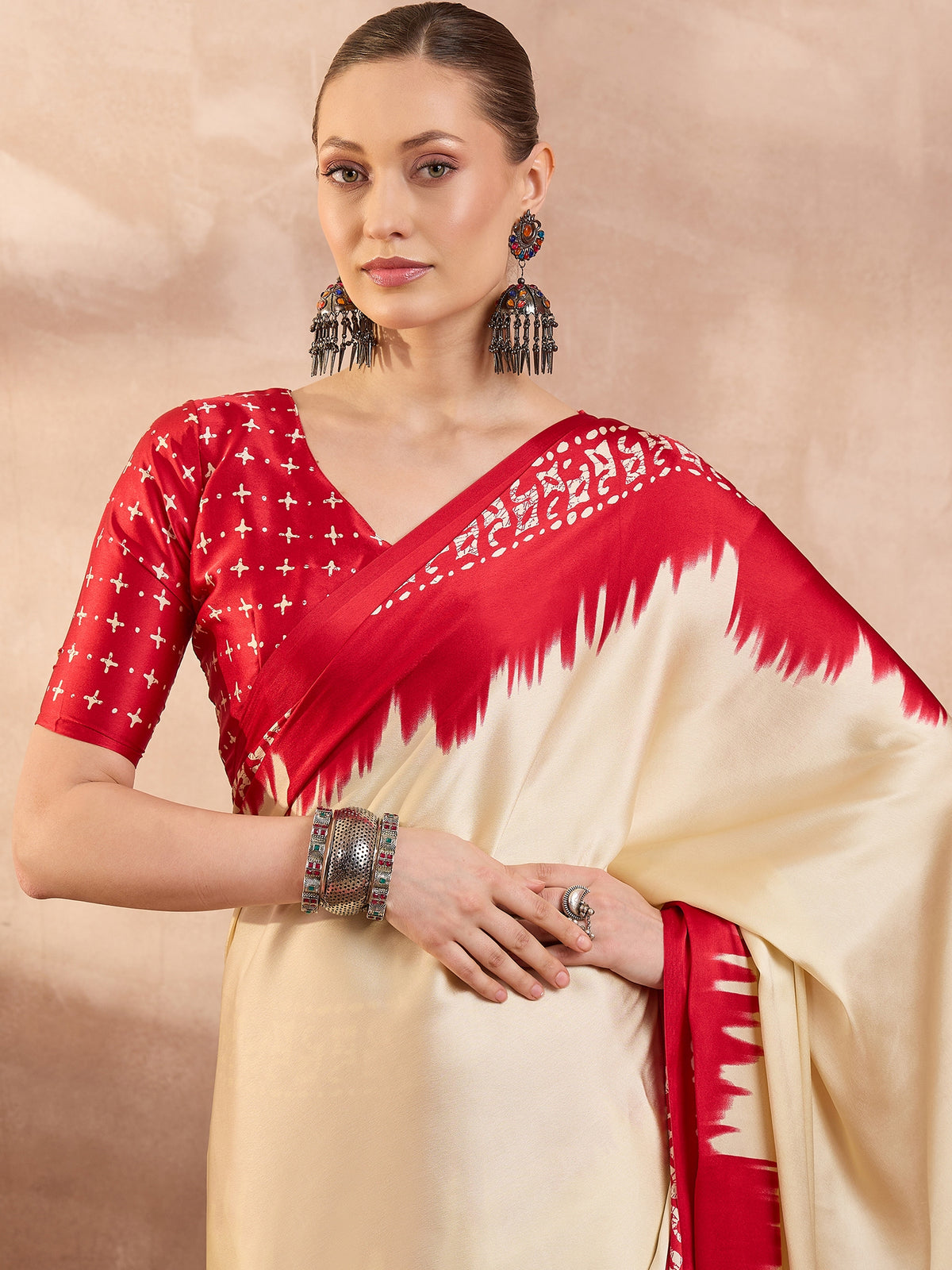 Divine Function Wear Silk Print Design Rich Pallu Fancy Saree With Unstitched Blouse