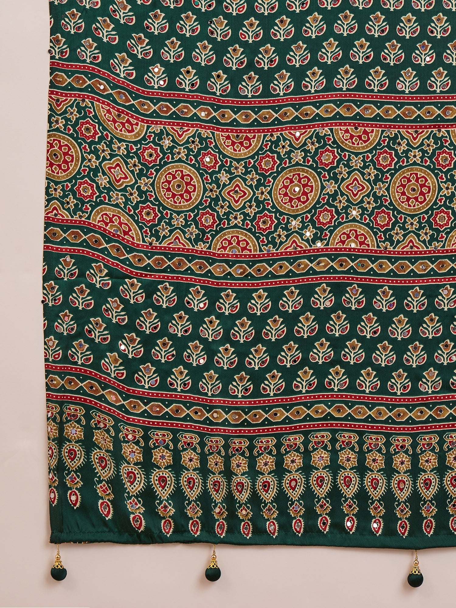 Gratifying Function Wear Pure Satin Silk Ajrak Print Rich Pallu n Mirror Work Designer Saree With Blouse Piece