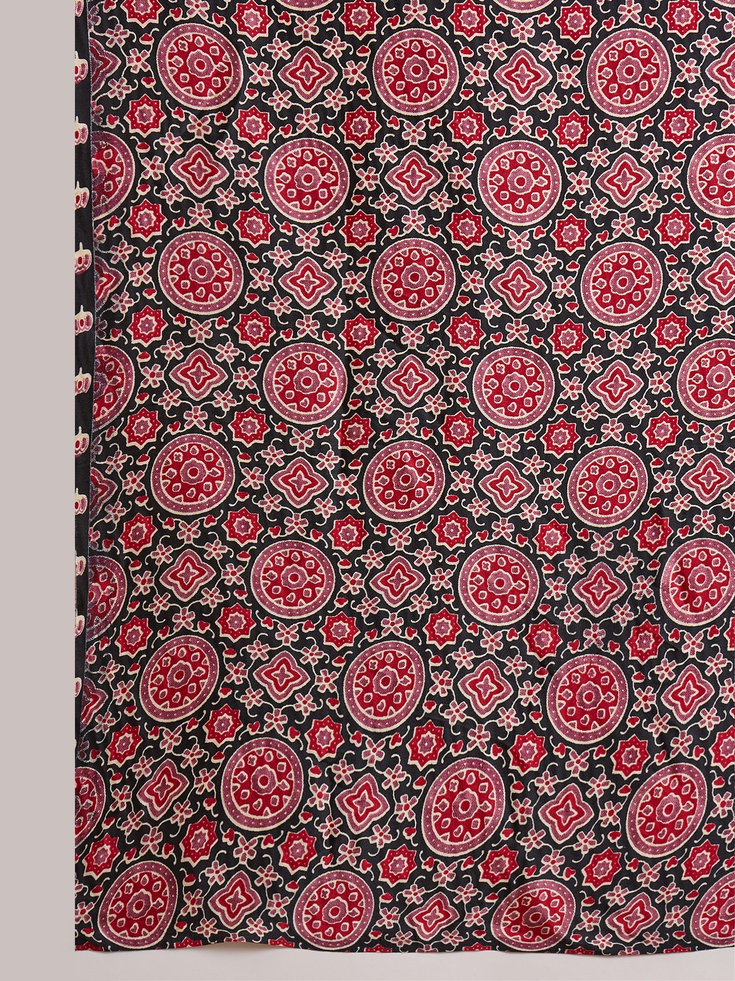 Gratifying Function Wear Pure Satin Silk Ajrak Print Rich Pallu n Mirror Work Designer Saree With Blouse Piece