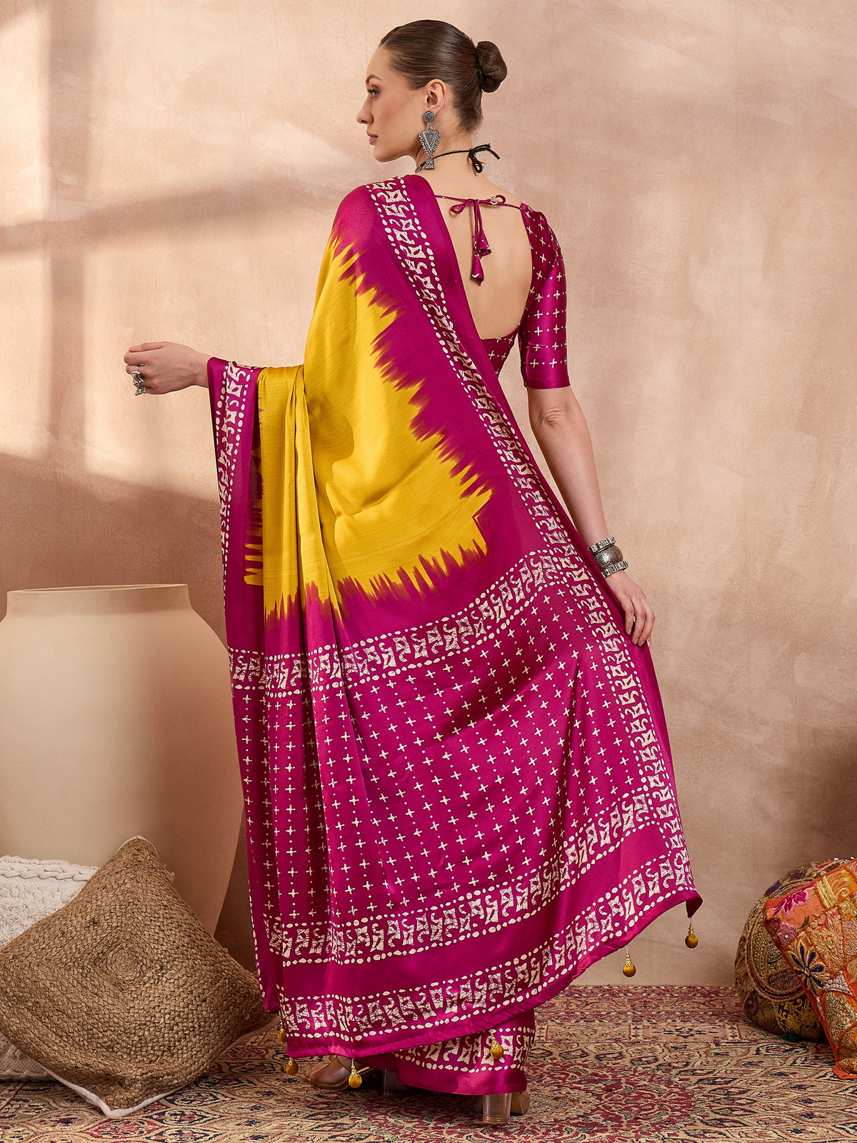 Divine Function Wear Silk Print Design Rich Pallu Fancy Saree With Unstitched Blouse