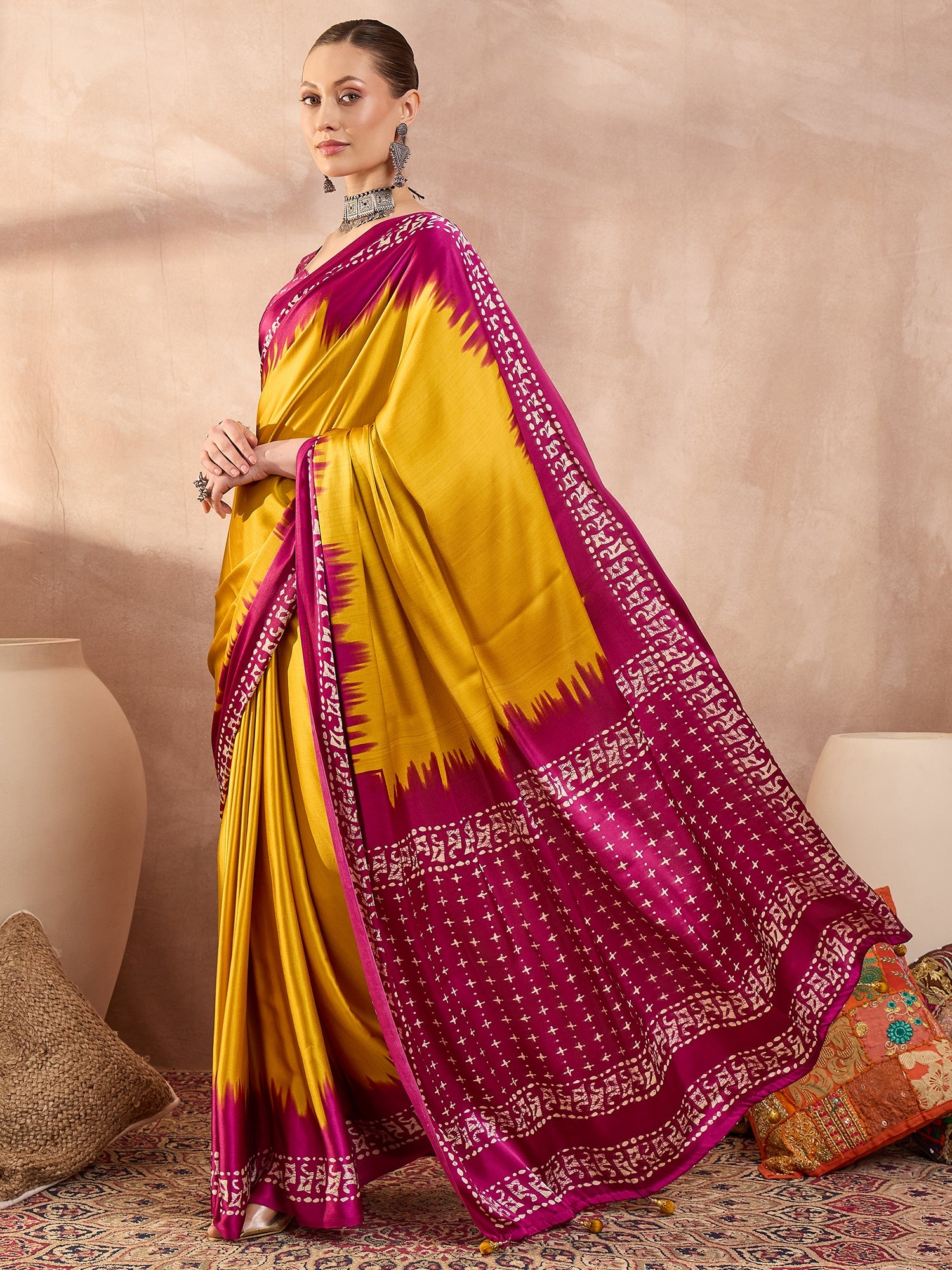 Divine Function Wear Silk Print Design Rich Pallu Fancy Saree With Unstitched Blouse