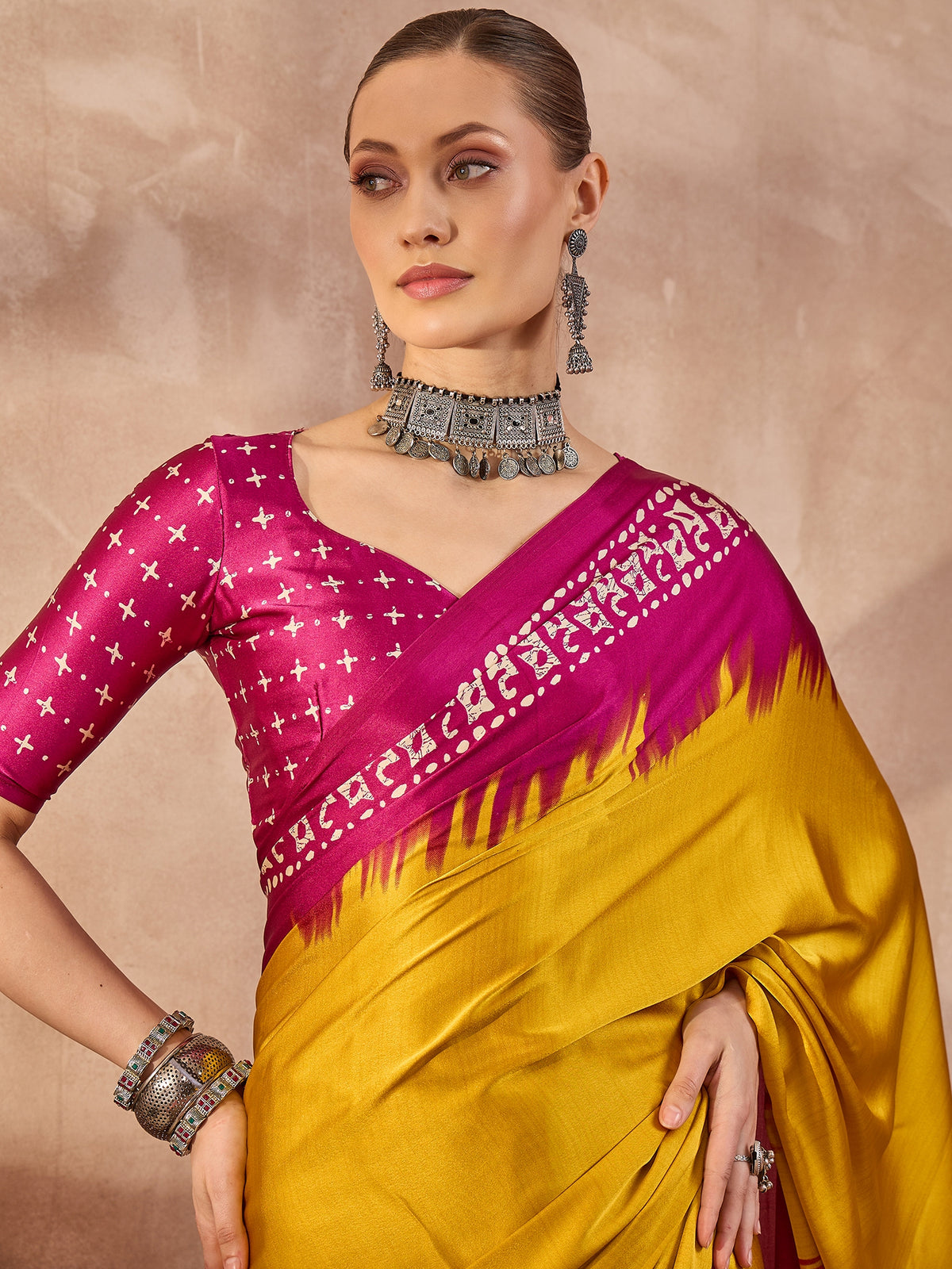 Divine Function Wear Silk Print Design Rich Pallu Fancy Saree With Unstitched Blouse