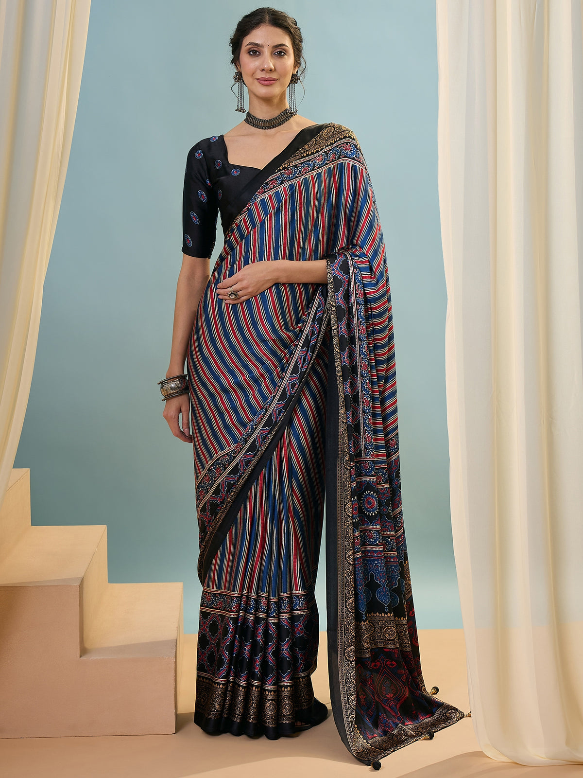 Attractive Function Wear Silk Print Designer Fancy Saree  With Unstitched Blouse Piece