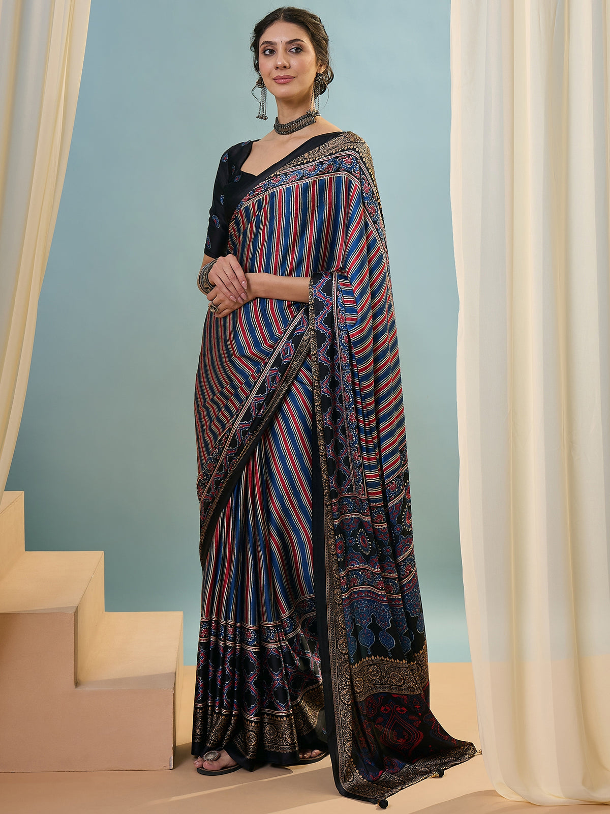 Attractive Function Wear Silk Print Designer Fancy Saree  With Unstitched Blouse Piece
