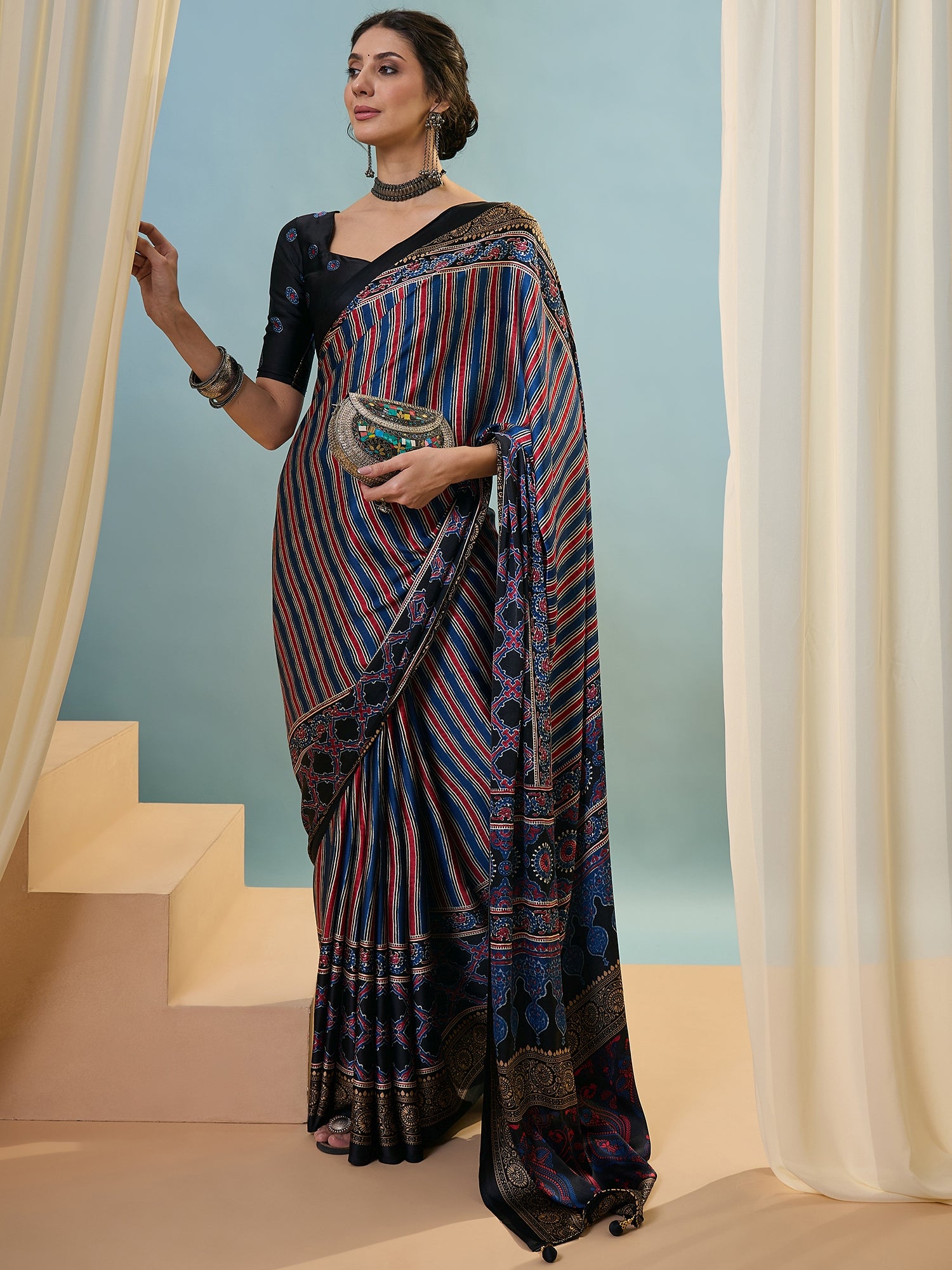 Attractive Function Wear Silk Print Designer Fancy Saree  With Unstitched Blouse Piece